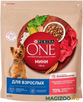 Сухой корм PURINA ONE МИНИ ДЛЯ ВЗРОСЛЫХ собак маленьких пород с говядиной и рисом (0,6 кг)