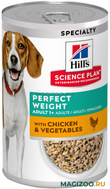 Влажный корм (консервы) HILL'S SCIENCE PLAN ADULT PERFECT WEIGHT CHICKEN & VEGETABLES диетический для взрослых собак с курицей и овощами (363 гр)