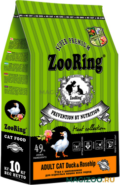Сухой корм ZOORING ADULT CAT DUCK & ROSEHIP для взрослых кошек с уткой и шиповником (10 кг)