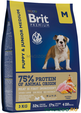 Сухой корм BRIT PREMIUM DOG PUPPY & JUNIOR MEDIUM для щенков и молодых собак средних пород с курицей (3 кг)