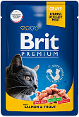 BRIT PREMIUM CAT WITH SALMON & TROUT для взрослых кошек с лососем и форелью в соусе 5048854 пауч (85 гр)