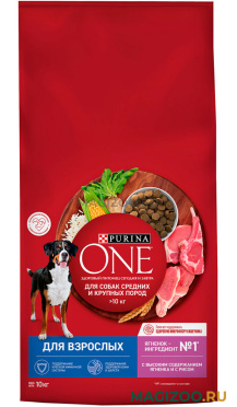 Сухой корм PURINA ONE для взрослых собак средних и крупных пород с ягненком и рисом (10 кг)