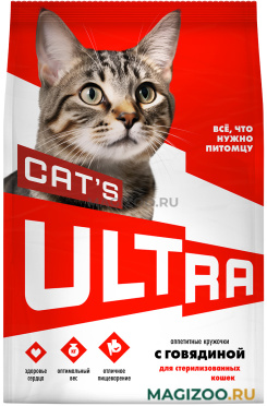 Сухой корм ULTRA CAT’S для взрослых кастрированных котов и стерилизованных кошек с говядиной (3 кг)