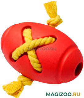 Игрушка для собак Homepet Silver Series мяч регби с канатом каучук красный 8 х 12,7 см (1 шт)
