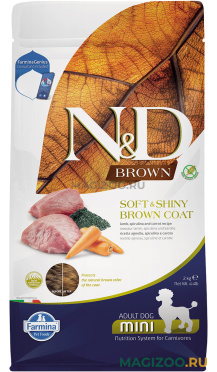 Сухой корм FARMINA DOG N&D GRAIN FREE BROWN ADULT MINI LAMB SPIRULINA & CARROT беззерновой для взрослых собак маленьких пород с коричневой шерстью с ягненком, морковью и спирулиной (2 кг)