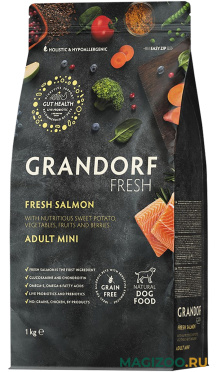 Сухой корм GRANDORF FRESH GRAIN FREE DOG ADULT MINI SALMON & SWEET POTATO беззерновой для взрослых собак маленьких пород с лососем и бататом (1 кг)