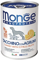 MONGE MONOPROTEIN FRUITS DOG монобелковые для взрослых собак паштет с индейкой и цитрусовыми 70014335 (400 гр)