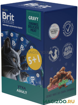 Влажный корм (консервы) BRIT PREMIUM CAT DUCK набор паучей для взрослых кошек с уткой в соусе пауч (85 гр (5 + 1 шт))