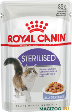 Влажный корм (консервы) ROYAL CANIN STERILISED для взрослых кастрированных котов и стерилизованных кошек в желе пауч (85 гр)