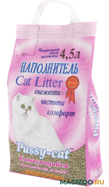 PUSSY-CAT КОМКУЮЩИЙСЯ ПРАСКОВЕЙСКИЙ РОЗОВЫЙ наполнитель комкующийся для туалета кошек (4,5 л)