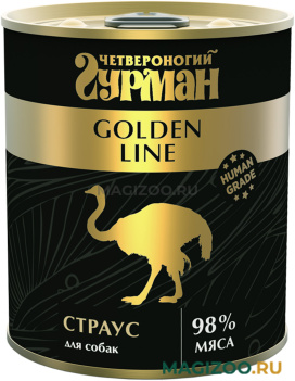 Влажный корм (консервы) ЧЕТВЕРОНОГИЙ ГУРМАН GOLDEN LINE для взрослых собак со страусом натуральным в желе (340 гр)