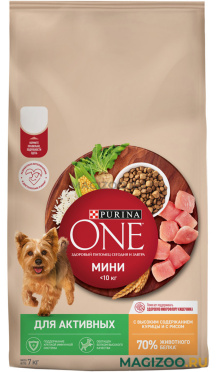 Сухой корм PURINA ONE МИНИ АКТИВНАЯ для активных взрослых собак маленьких пород с курицей и рисом (7 кг)