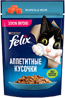 FELIX АППЕТИТНЫЕ КУСОЧКИ для взрослых кошек с форелью в желе пауч (75 гр)