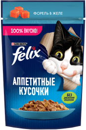 FELIX для взрослых кошек с форелью в желе пауч (75 гр)