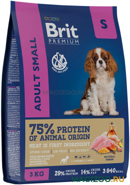 Сухой корм BRIT PREMIUM DOG ADULT SMALL для взрослых собак маленьких пород с курицей (3 кг)