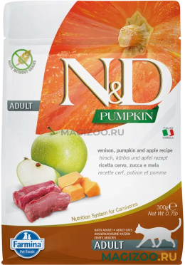 Сухой корм FARMINA CAT N&D GRAIN FREE PUMPKIN VENISON беззерновой для взрослых кошек с олениной, тыквой и яблоком (0,3 кг)