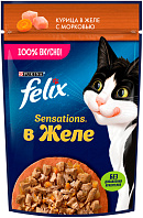 FELIX SENSATIONS для взрослых кошек с курицей в желе с морковью пауч (75 гр)