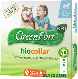 GREEN FORT NEO БиоОшейник для собак крупных пород против клещей, блох, власоедов и комаров 75 см (1 шт)