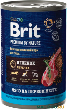 Влажный корм (консервы) BRIT PREMIUM BY NATURE DOG для взрослых собак всех пород с чувствительным пищеварением с ягненком и гречкой (410 гр УЦ)