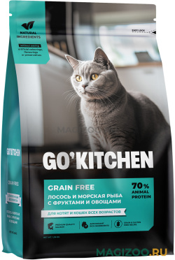 Сухой корм GO! KITCHEN GRAIN FREE беззерновой для кошек и котят с лососем, морской рыбой, фруктами и овощами (1,36 кг)