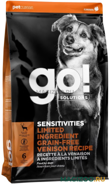 Сухой корм GO! SOLUTIONS SENSITIVITIES беззерновой для собак и щенков всех пород с чувствительным пищеварением с олениной (1,59 кг)
