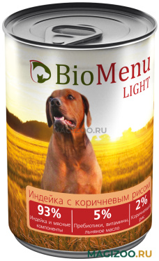 Влажный корм (консервы) BIOMENU ADULT LIGHT диетические для взрослых собак с индейкой и коричневым рисом (410 гр)