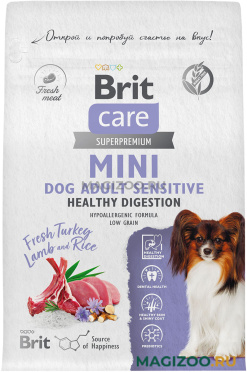 Сухой корм BRIT CARE MINI DOG ADULT SENSITIVE HEALTHY DIGESTION для взрослых собак маленьких пород с чувствительным пищеварением с индейкой, ягненком и рисом (1,5 кг)