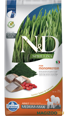 Сухой корм FARMINA DOG N&D GRAIN FREE SPIRULINA ADULT MEDIUM & MAXI HERRING & WOLFBERRY беззерновой для взрослых собак средних и крупных пород с сельдью, ягодами годжи и спирулиной (7 кг)