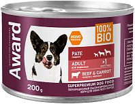 AWARD BEEF & CARROT монопротеиновые для взрослых собак всех пород паштет с говядиной и морковью (200 гр)