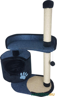Комплекс для кошек с круглым домом, большой лежанкой и подушкой Зооник синий велюр 82 х 43 х 121 см (1 шт)