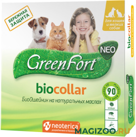 GREEN FORT NEO БиоОшейник для собак маленьких пород и кошек против клещей, блох, власоедов и комаров 40 см (1 шт)