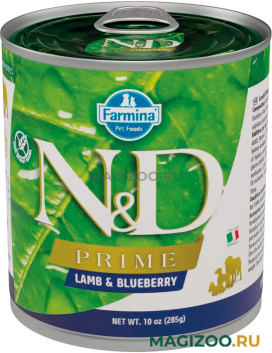 Влажный корм (консервы) FARMINA DOG N&D PRIME ADULT LAMB & BLUEBERRY беззерновые для взрослых собак всех пород с ягненком и черникой (285 гр)