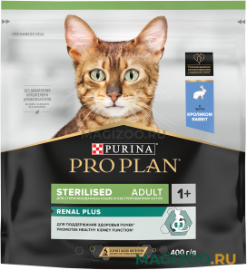 Сухой корм PRO PLAN STERILISED RENAL PLUS для взрослых стерилизованных кошек и кастрированных котов с кроликом (0,4 кг)