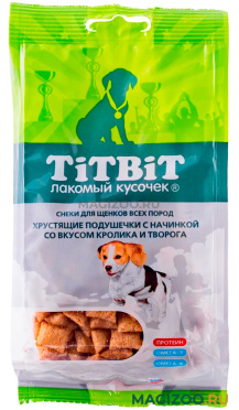 Лакомство TIT BIT для щенков хрустящие подушечки с начинкой со вкусом кролика и творога (95 гр)