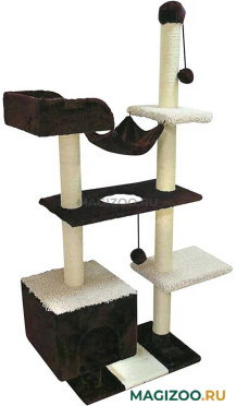Комплекс для кошек с домом, гамаком и лежанкой Зооник темно-коричневый мех/ковролин 101 х 43 х 170 см (1 шт)