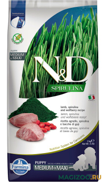 Сухой корм FARMINA DOG N&D GRAIN FREE SPIRULINA PUPPY MEDIUM & MAXI LAMB & WOLFBERRY беззерновой для щенков средних и крупных пород с ягненком, ягодами годжи и спирулиной (2 кг)