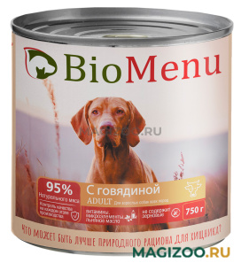 Влажный корм (консервы) BIOMENU ADULT для взрослых собак с тушеной говядиной (750 гр)