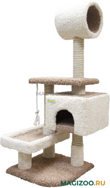 Комплекс для кошек Зооник с квадратным домом, лежанкой и трубой ковролин коричневый 56 х 70 х 145 см (1 шт)