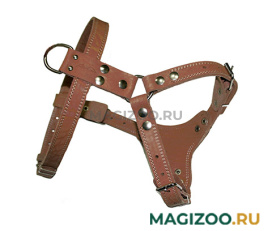 Шлейка для собак № 3 водильная кожаная коньячная 90 - 109 см x 25 мм Аркон (1 шт)