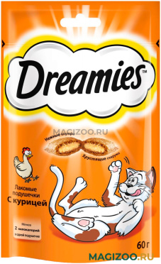 Лакомство DREAMIES для кошек подушечки с курицей (60 гр)