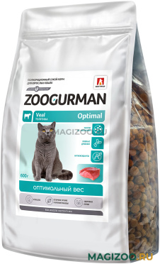 Сухой корм ZOOGURMAN OPTIMAL для взрослых кошек с телятиной (0,6 кг)