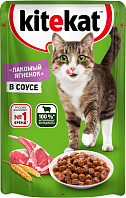 KITEKAT для взрослых кошек с лакомым ягненком в соусе пауч (85 гр)