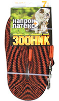 Поводок для собак 20 мм Зооник капроновый с двойной латексной нитью оранжевый 7 м  (1 шт)