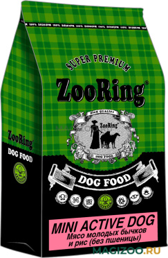 Сухой корм ZOORING MINI ACTIVE DOG гипоаллергенный для активных взрослых собак маленьких пород с мясом молодых бычков и рисом (10 кг)