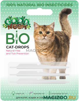 Капли антипаразитарные Good Neem Bio для кошек и котят против блох и клещей 1 мл уп. 3 шт (1 шт)