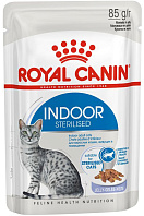 ROYAL CANIN INDOOR STERILISED для взрослых кастрированных котов и стерилизованных кошек живущих дома в в желе пауч (85 гр)