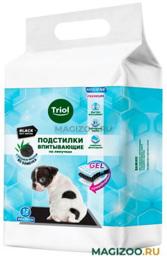Подстилки впитывающие для животных Triol Hygiene с угольным фильтром на липучках черные 60 х 90 см (1 шт)