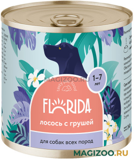 Влажный корм (консервы) FLORIDA для взрослых собак всех пород с лососем и грушей (240 гр)