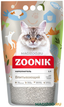 ZOONIK ВПИТЫВАЮЩИЙ - наполнитель впитывающий для туалета кошек (5 л УЦ)