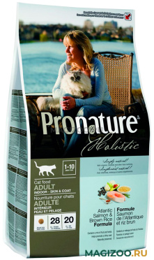 Сухой корм PRONATURE HOLISTIC CAT ADULT SKIN & COAT для взрослых кошек при аллергии с лососем и рисом (5,44 кг)